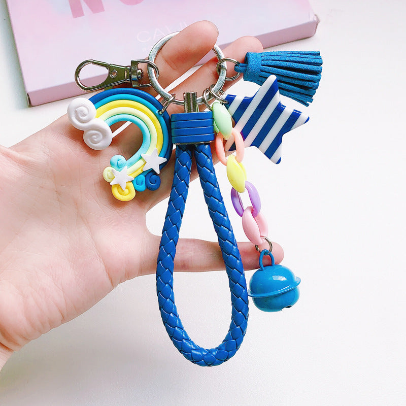 Korean Cute Girl Heart Soft Rainbow Keychain Student Schoolbag Keychain Accessories