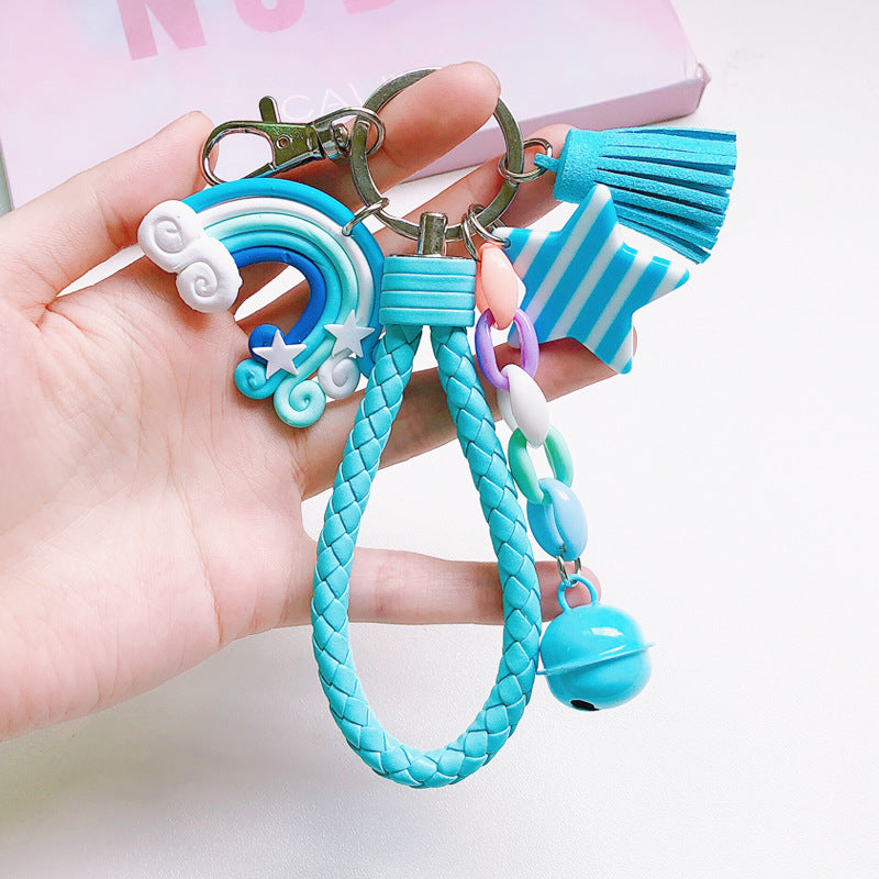 Korean Cute Girl Heart Soft Rainbow Keychain Student Schoolbag Keychain Accessories