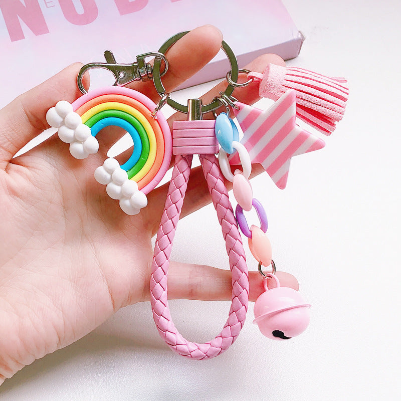Korean Cute Girl Heart Soft Rainbow Keychain Student Schoolbag Keychain Accessories