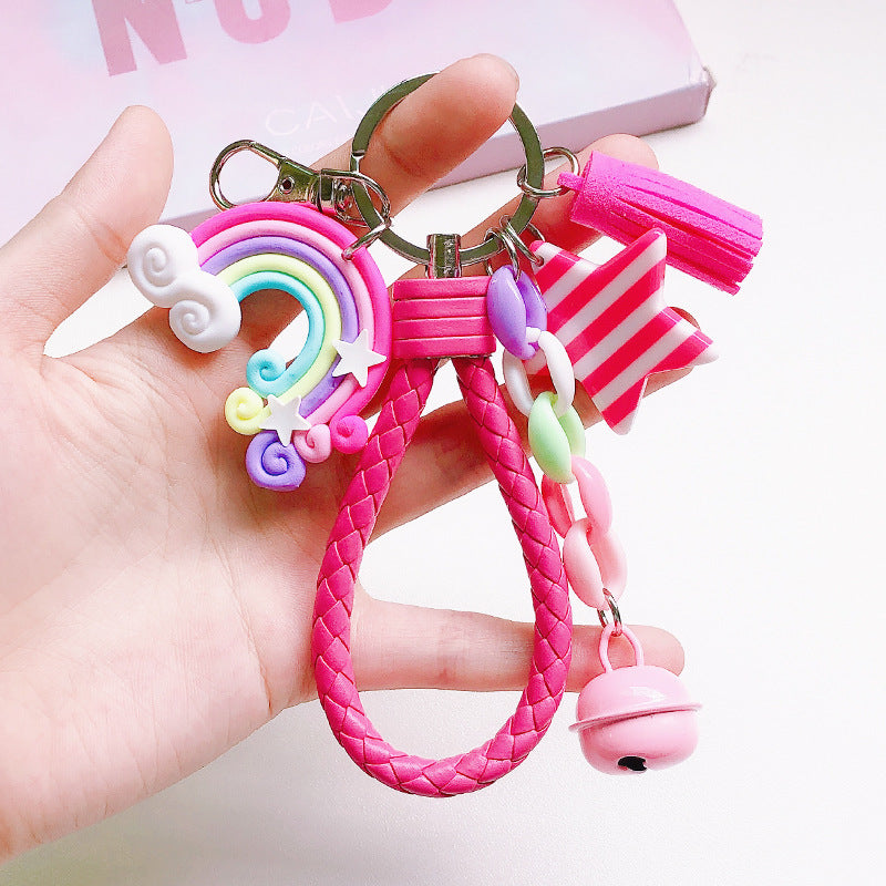 Korean Cute Girl Heart Soft Rainbow Keychain Student Schoolbag Keychain Accessories