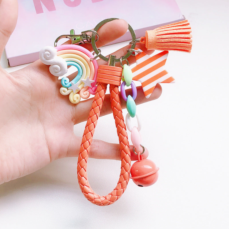 Korean Cute Girl Heart Soft Rainbow Keychain Student Schoolbag Keychain Accessories