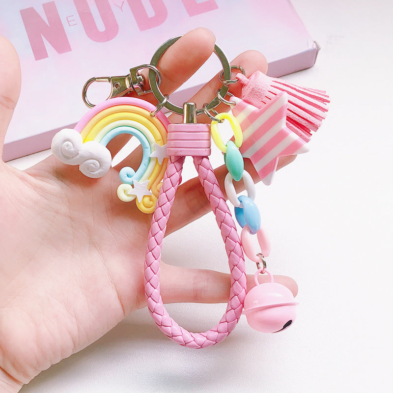 Korean Cute Girl Heart Soft Rainbow Keychain Student Schoolbag Keychain Accessories