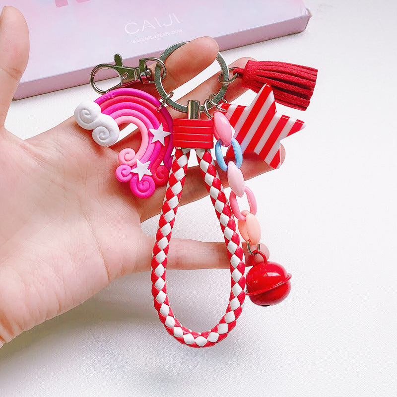 Korean Cute Girl Heart Soft Rainbow Keychain Student Schoolbag Keychain Accessories