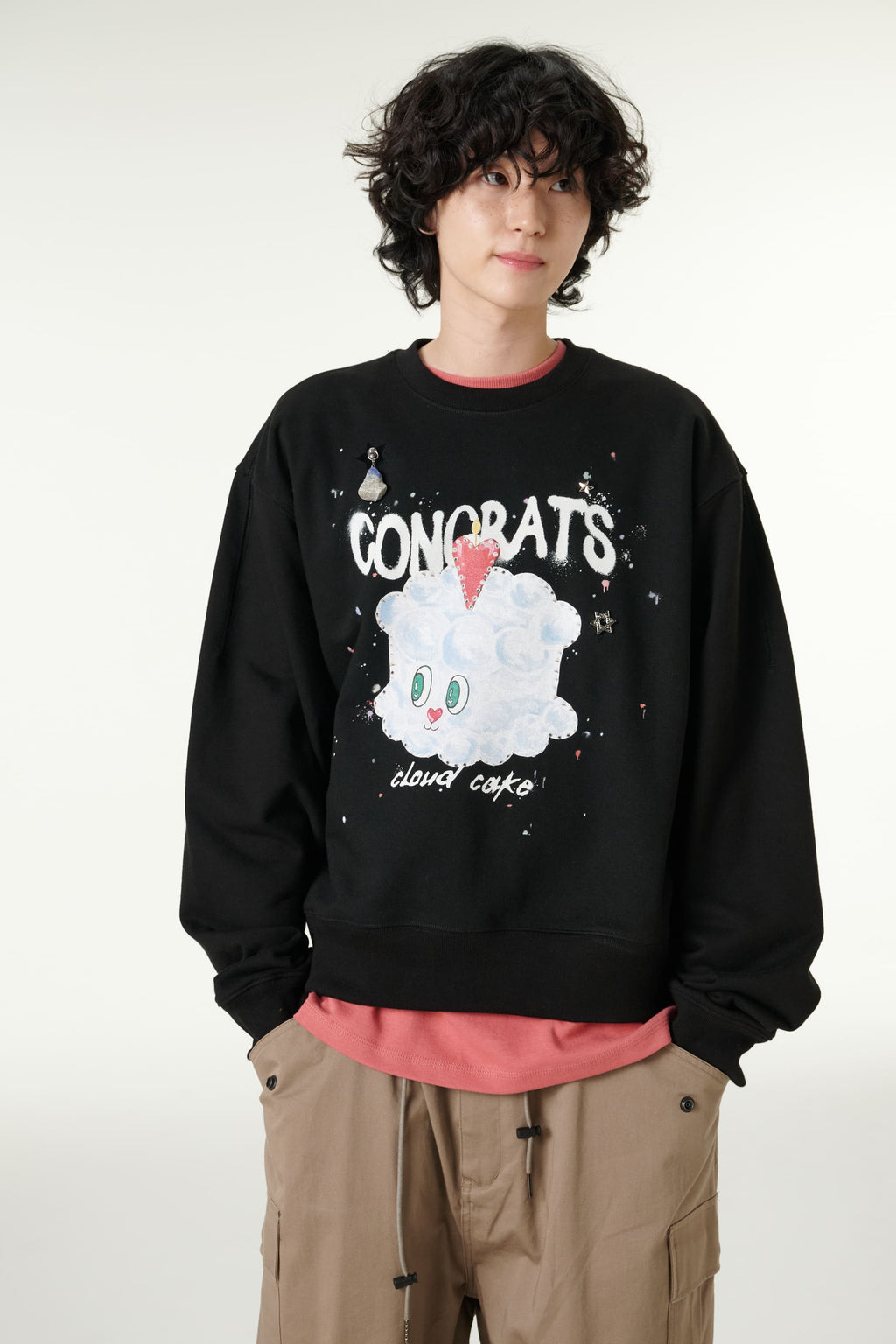 [CLOUD CAKE]Fashion Cloud Cake  Drawing Embroidered Sweatshirt Unisex